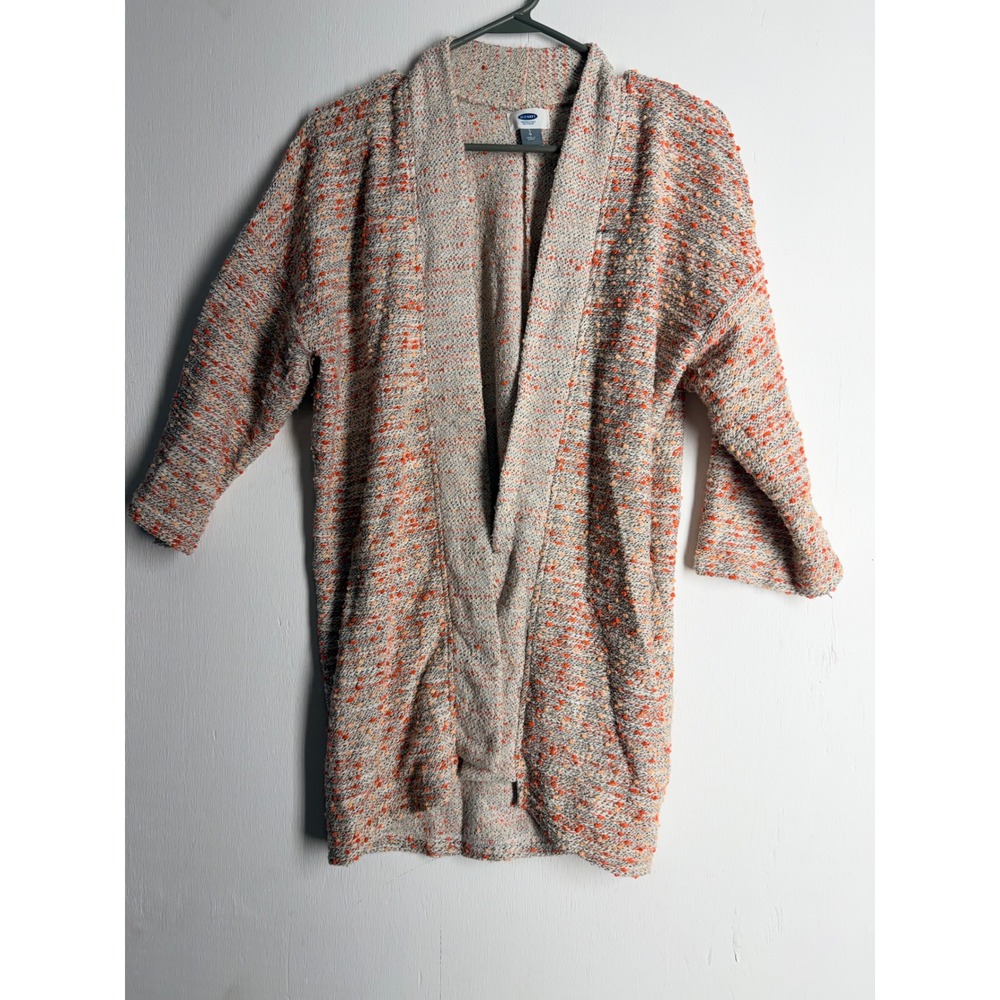 Old Navy Womens Large Orange Cream Slub Knit Open Front Cardigan Shawl Collar L
